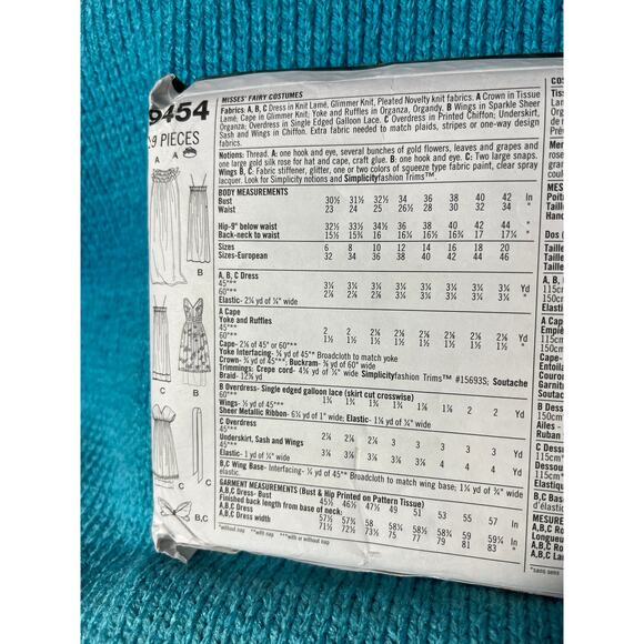 Simplicity 9454 Sewing pattern fairy costume size 14 16 18 20 - Picture 4 of 5